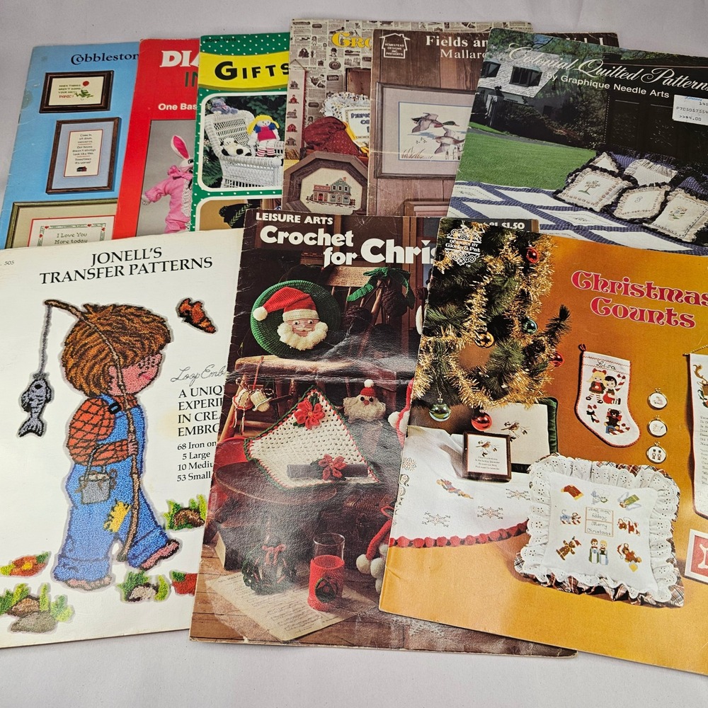 VTG. Craft Pattern Books Lot of 9 Crochet Cross Stitch Transfer Patterns Sewing
